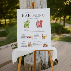 Minimalist Wedding Bar Menu Sign Template, Modern Wedding Bar Menu, Simple Wedding Drink Sign Printable, The Bar Sign, Editable in Canva