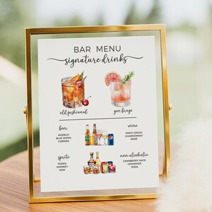 Minimalist Wedding Bar Menu Sign Template, Modern Wedding Bar Menu, Simple Wedding Drink Sign Printable, The Bar Sign, Editable in Canva