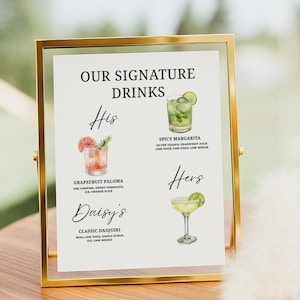 Signature Drink Sign, Bar Menu Template, Modern Editable Drinks Menu Template, Minimalist Printable Bar Menu, +1000 Drinks and Garnishes