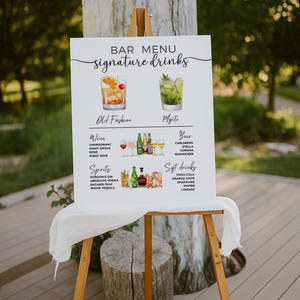 Featured Signature Drink Sign, Bar Menu Template, Minimalist Printable Bar Menu, Modern Editable Drink Menu Template with Drinks and Garnish