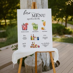 Editable Wedding Bar Menu Template: Signature Cocktail Sign (Canva Digital Download)