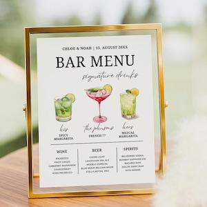 Bar Menu Wedding Sign, Signature Drink Bar Menu, Wedding Bar Menu, Wedding Bar Sign, Acrylic Bar Menu Sign, Bar Menu, Personalized Bar Menu