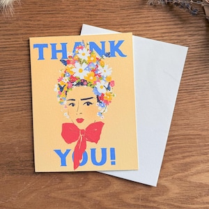 de remerciements | Carte de voeux, carte vierge, carte de gratitude, message de gratitude, cadeau reconnaissant, art floral, portrait de femme