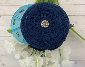 Sweet Remedy Crochet Pill Pouch in Navy Blue/ Pill Pouch/ Crochet Pill Pouch/ Handmade Crochet/ Ready to ship