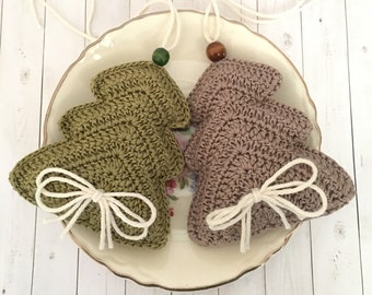 Crochet Christmas Tree Ornament in Moss Green and taupe / Christmas Ornaments/ Farm House Decor/ Holidays Decor/ Rustic Decor/ Christmas tre