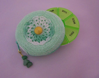 Sweet Remedy Crochet Pill Pouch Case II in Mint Green and Variegated of Green/Pill Organizer/ Crochet Medicine Pouch/Ready to ship