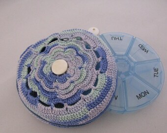 Sweet Remedy  Crochet Pill Pouch  in BLUE, MINT & LILAC / Medicine Pouch / Pill Organizer / Handmade Crochet Pouch
