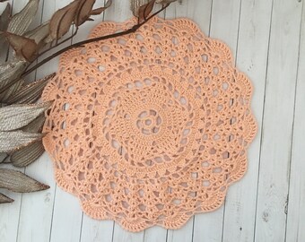Round Crochet Doily Handmade in LIGHT ORANGE /Vintage Style Crochet Doily / Home Decor / Farm House Decor/Shabby Chic./Ready To Ship