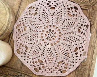 Handmade Crochet Doily in Dusty Pink/ Vintage Style Crochet Doily/ Farm Decor/ Home Decor/ Ready to Ship