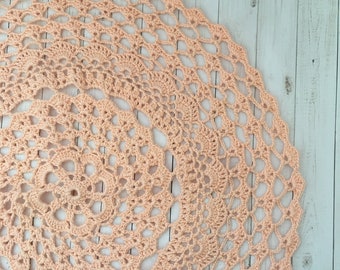 Handmade Round Crochet Doily  12 INCHES in LIGHT ORANGE / Vintage Style Crochet Doily / Home Decor / Crochet Doily /Ready To Ship