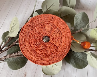 Petite Daniela Crochet Pouch in Dark Orange Fully Lined/ Crochet Pouch/ Jewelry Pouch/ Handmade Crochet/ Ready to Ship