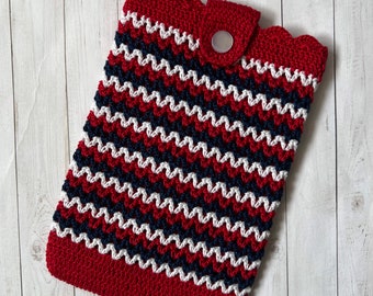Best Buddy Phone Pouch in Red Navy Blue and White Fully Lined/ Cellphone Crochet Pouch/ Phone Pouch/ Handmade Crochet/ Ready to Ship