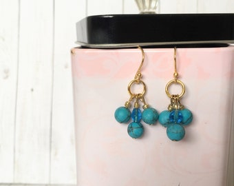 Chic CHALK TURQUOISE Earrings / 14 Karat Gold Plated / Hook Earrings/ Fashion Jewelry/ Light Blue Earrings