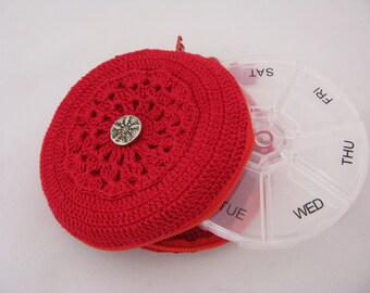 Sweet Remedy Crochet Pill Pouch Case II in Red/ Pill Case/ Crochet Pill Organizer/ Crochet Pouch/ Ready to Ship