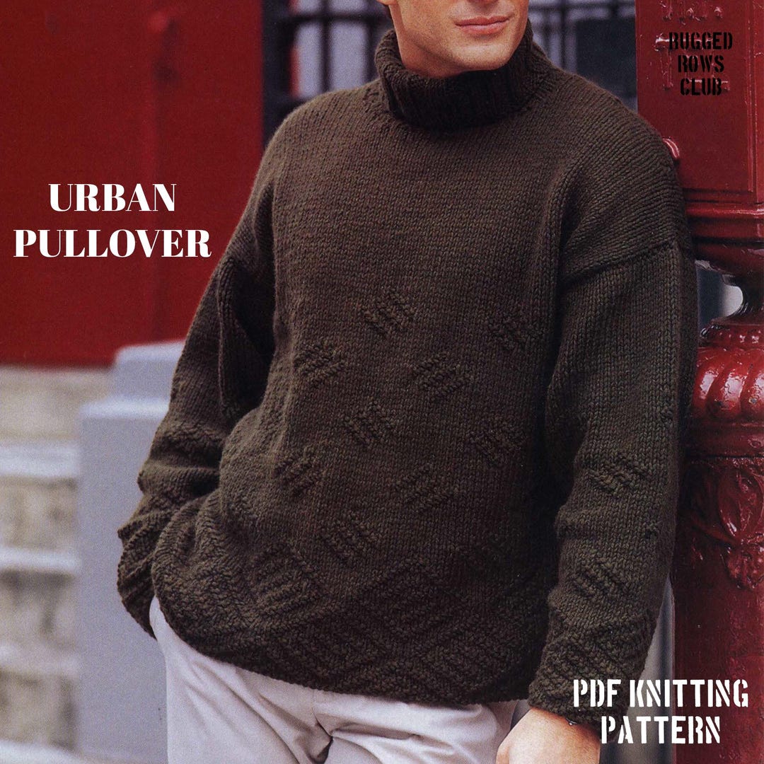 Urban Mens Pullover Knitting Pattern PDF | Bulky Sweater Diamonds ...