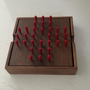 Handcrafted Solid Walnut Peg Solitaire Game | Premium Quality Wooden Brain Teaser | Classic Tabletop Puzzle & Coffee Table Decor
