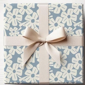 Blue Boho Summer Florals Wrapping Paper | Feminine Gift Wrap