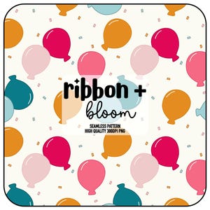 Birthday Balloon Seamless Pattern - Colorful Party Digital Paper for Kids, Birthday Party Supplies - Fabric, Scrapbooking, Wrapping Paper
