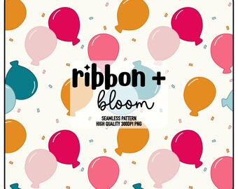 Birthday Balloon Seamless Pattern - Colorful Party Digital Paper for Kids, Birthday Party Supplies - Fabric, Scrapbooking, Wrapping Paper