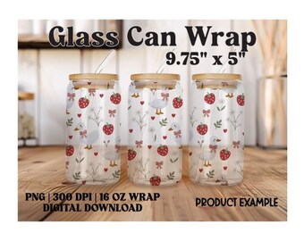 Cottagecore Goose Glass Can Wrap, Summer Strawberries And Daisies, Whimsical Farmhouse Tumbler Wrap For Sublimation or Sticker Printing