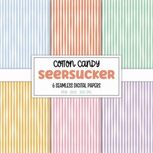 Cotton Candy Seersucker Digital Paper Pack, Pastel Stripes Seamless Patterns, PNG Scrapbooking, Planner, DIY Crafts, Modern Stripes