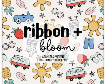 Summer Vacation Seamless Pattern Digital Download