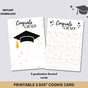 Carte à biscuits de remise des diplômes imprimable - étiquette cadeau félicitations pour les diplômés - téléchargement immédiat - 2 motifs mignons
