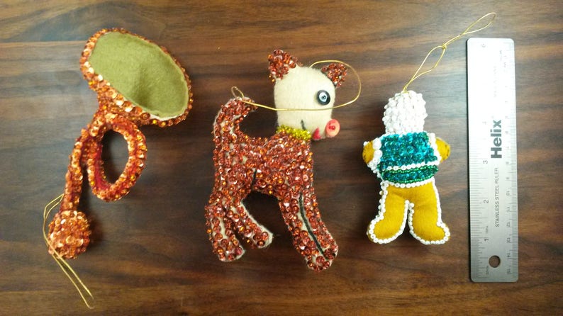 Gingerbread Man /& Trumpet Christmas Ornaments Vintage Handmade Rudolph the red nose reindeer
