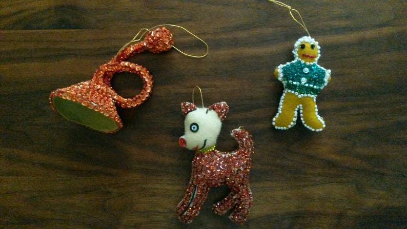 Gingerbread Man /& Trumpet Christmas Ornaments Vintage Handmade Rudolph the red nose reindeer