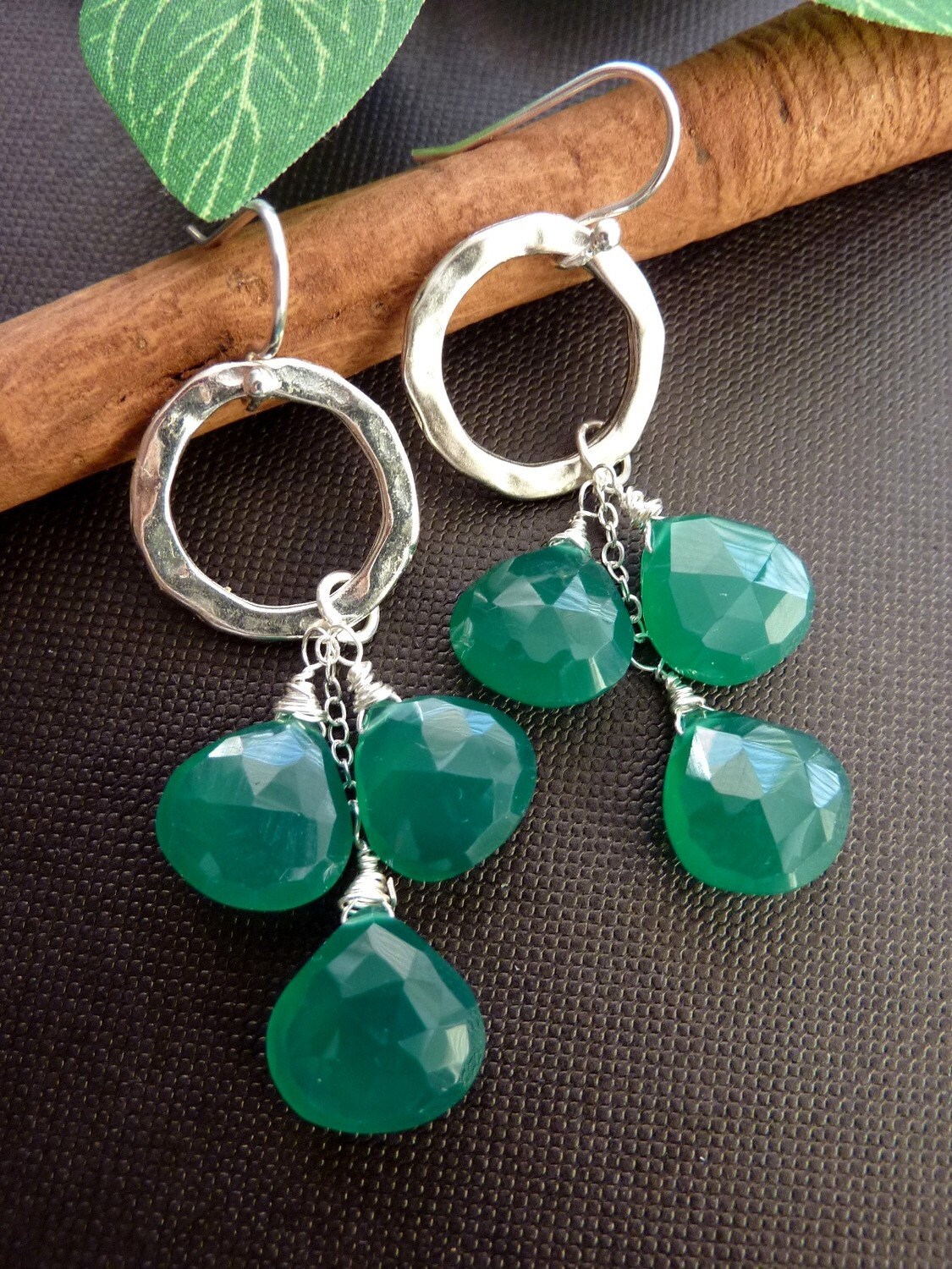 Emerald Green Onyx Silver Ring Cascade Earrings - Etsy