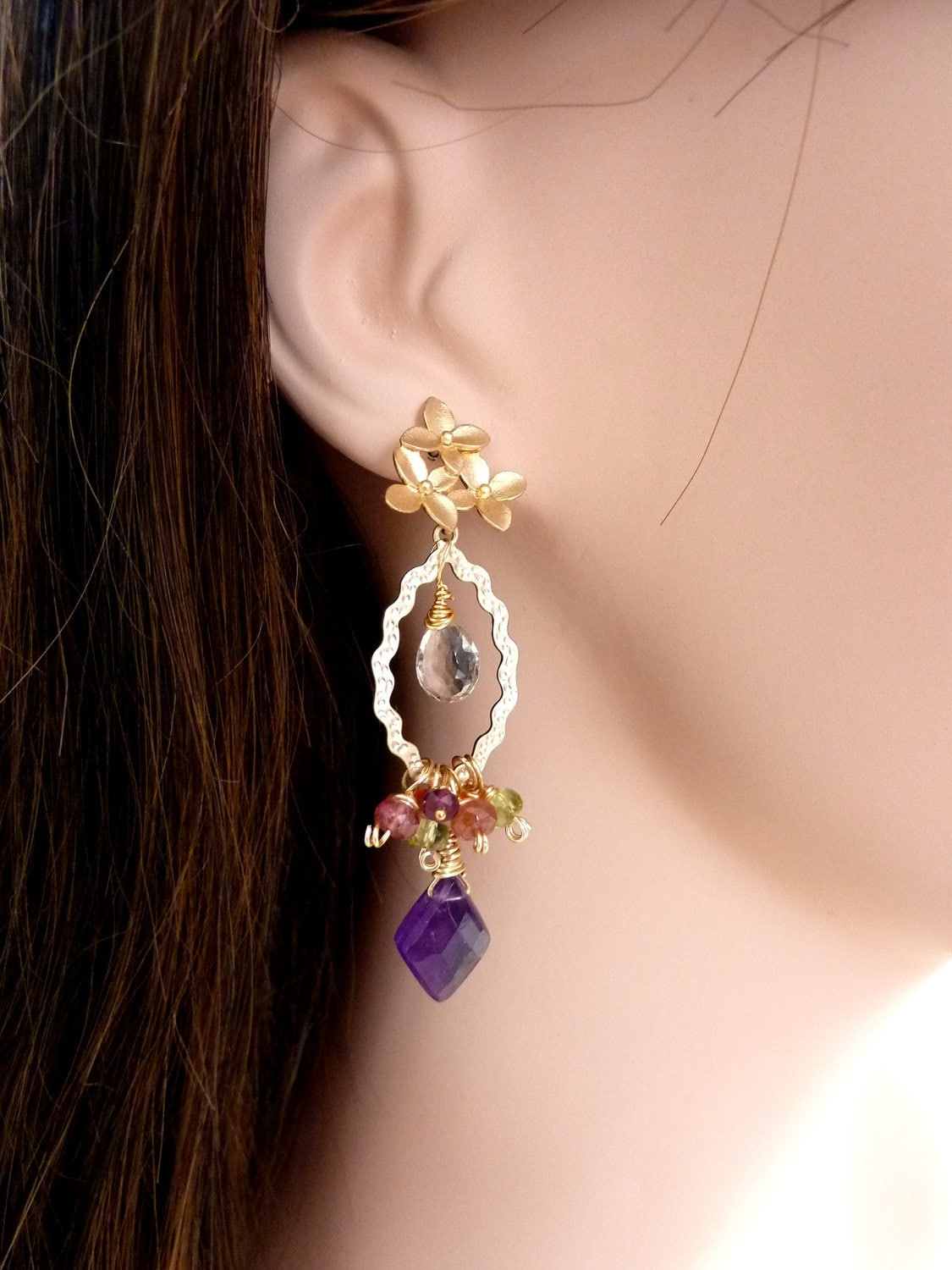 Purple Amethyst Gems Cluster Chandelier Earrings - Etsy