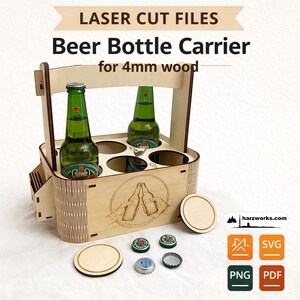 6-pack beer carrier SVG, laser file, beer carrier, coaster + hip flask holder