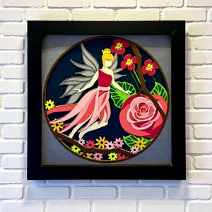 Arte de pared de princesas de hadas en capas - Diseño de marco negro 3D