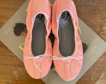 Vintage Puma Ballerinaskor EU36 UK3.5 – Y2K Pastellrosa Sportiga Läder Vikbara Ballerinor