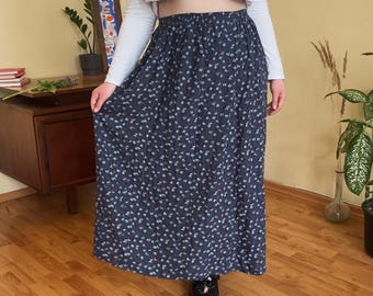 Gonna lunga floreale blu vintage – Stile boho cottagecore Y2K (L/XL)