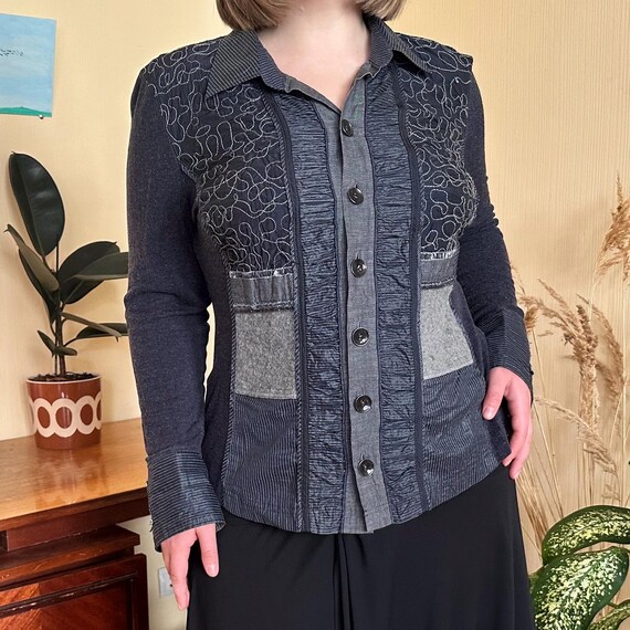 Vintage Patchwork Button-Up Top — Y2K Textured Fi… - image 2