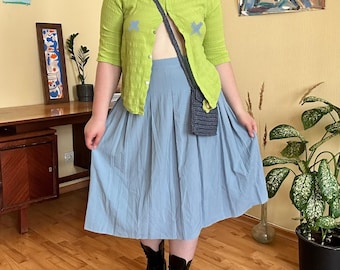 Vintage Pleated Midi Skirt (L-XL) — 90s Light Academia Minimalist Style