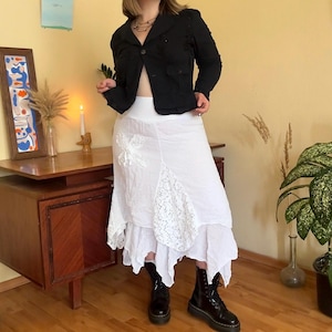 White Lace Asymmetrical Midi Skirt: Balletcore Fairycore Boho Style
