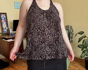 Y2K Leopard Print Vintage Tank Top With Black Lace Trim - Etsy Canada