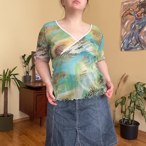 Vintage Y2K Bassini Mesh Top – Sheer Animal Print Blouse, 90s/2000s Streetwear, Sexy Carrie Bradshaw Style, Boho Indie Fairycore