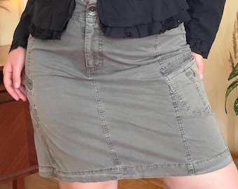 Vintage Biaggini Olive Cargo Mini Skirt Utility Pocket Detail Y2K Grunge (L)