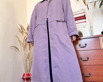 Vintage Statement Lilac Long Trench – Y2K Funky Artsy Aesthetic (L)