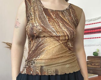 Y2K Vintage Brown Abstract Mesh Stretchy Tank Top (M/L)