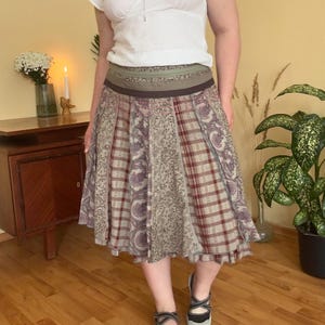 Vintage Boho Patchwork Midi Skirt: Y2K Fairycore Cotton UK 16