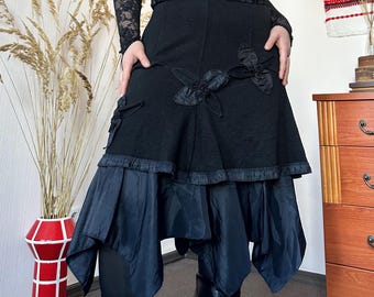 Vintage Gothic Lagen-Midirock (L) – Asymmetrischer Taschentuch-Saum, Y2K Avantgarde Style