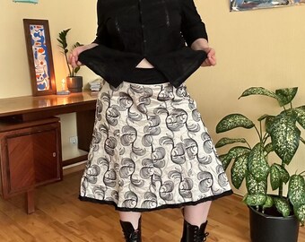 Vintage Silk A-Line Midi Skirt L – Embroidered High-Waist Skirt, Elegant Coquette Romantic Style