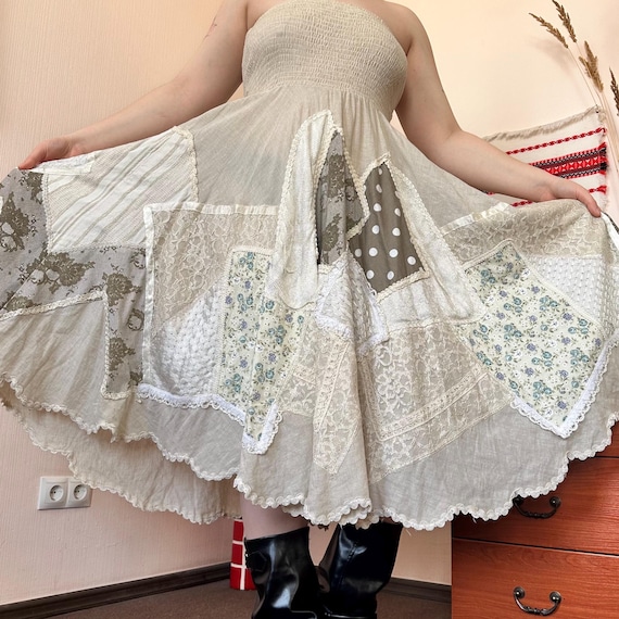 Vintage Italian Statement Beige Patchwork Lace St… - image 12