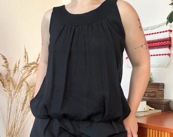Cache Cache Vintage Black Glitter Chiffon Bubble Hem Tank Top Y2K Gothic Style (M/L)