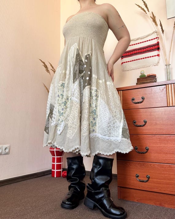 Vintage Italian Statement Beige Patchwork Lace St… - image 13