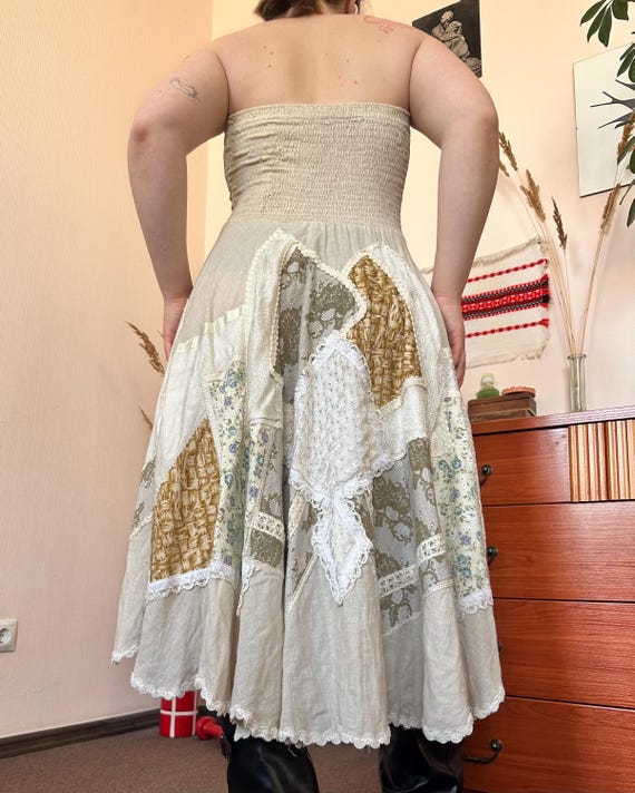 Vintage Italian Statement Beige Patchwork Lace St… - image 6